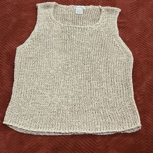 Fred David Cream Ribbed Sleeveless Tank Top